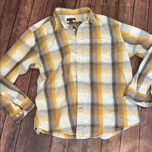 John Bartlett Men's Yellow and Gray Plaid Button Down Shirt Sz XL